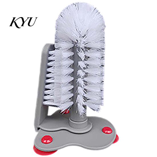 Effective Bottle Brush Suction Cup Brush, Wall Mounted Rotating Cleaning Scrubber, Plastic Mug Thick Bristles Sink Accessory for Glasses Mugs