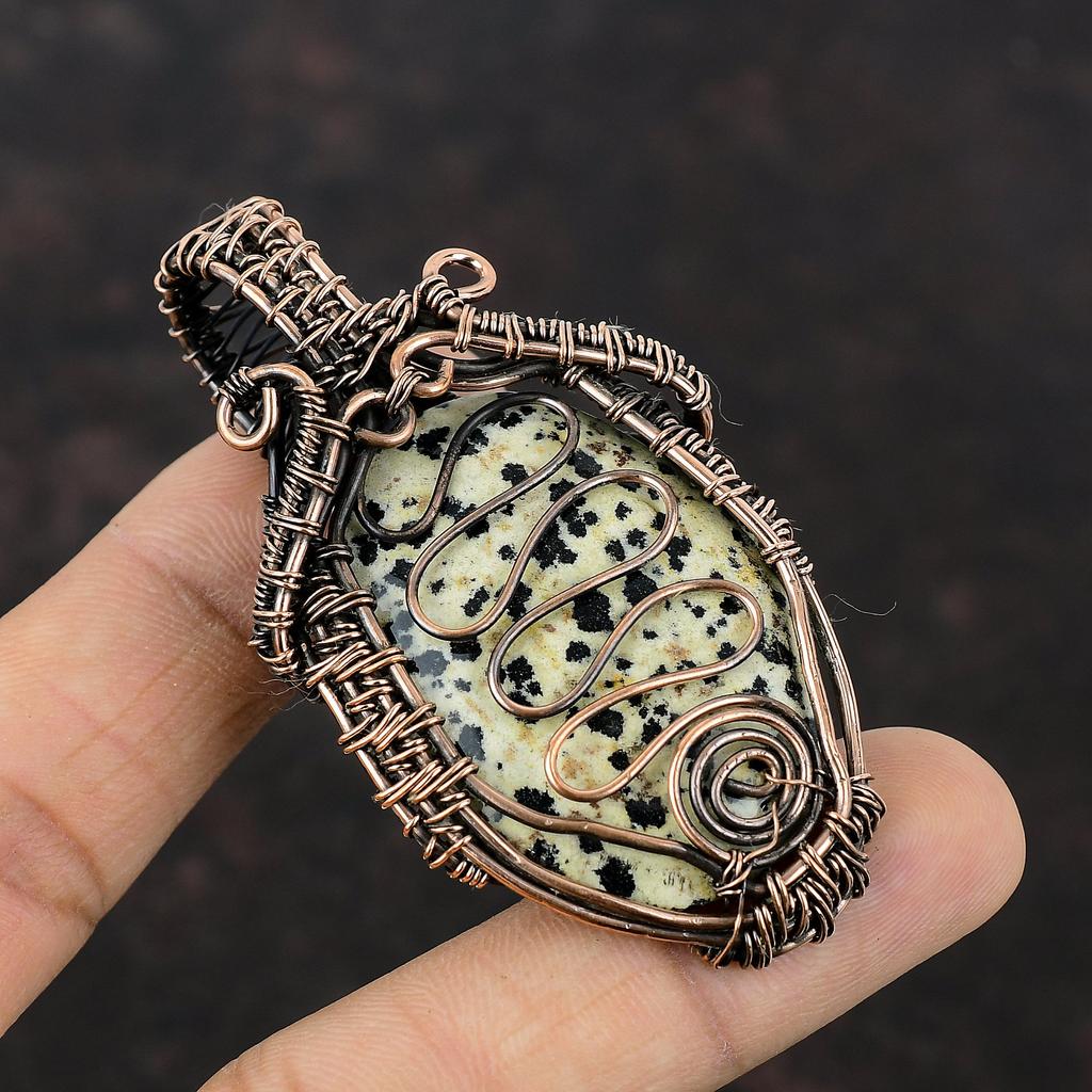 Кулон из далматинской яшмы, кулон из медной проволоки, кулон из настоящего драгоценного камня, медные украшения, кулон ручной работы, ювелирные изделия из проволочной обмотки, подарок на помолвку