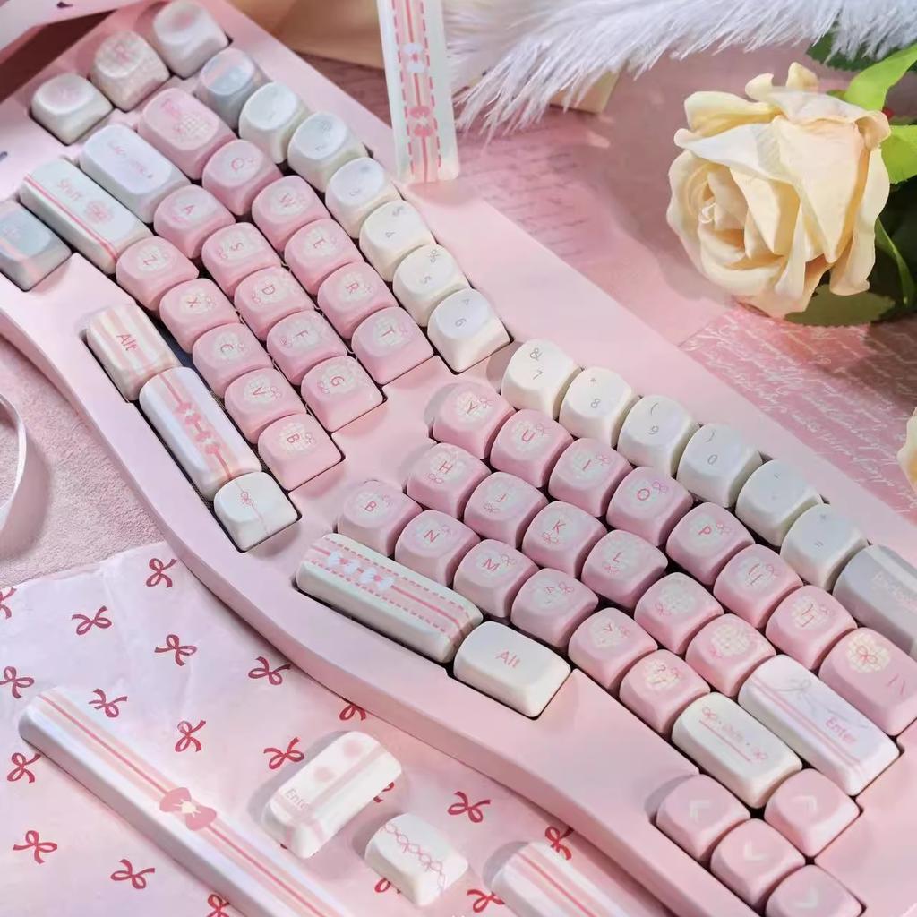 Розовые кейкапы в форме сердца Cherry Soa Очень девчачий розовый милый стиль 139 клавиш 2.25U/7U Раскладка Alice Подходит для DIY кейкапов