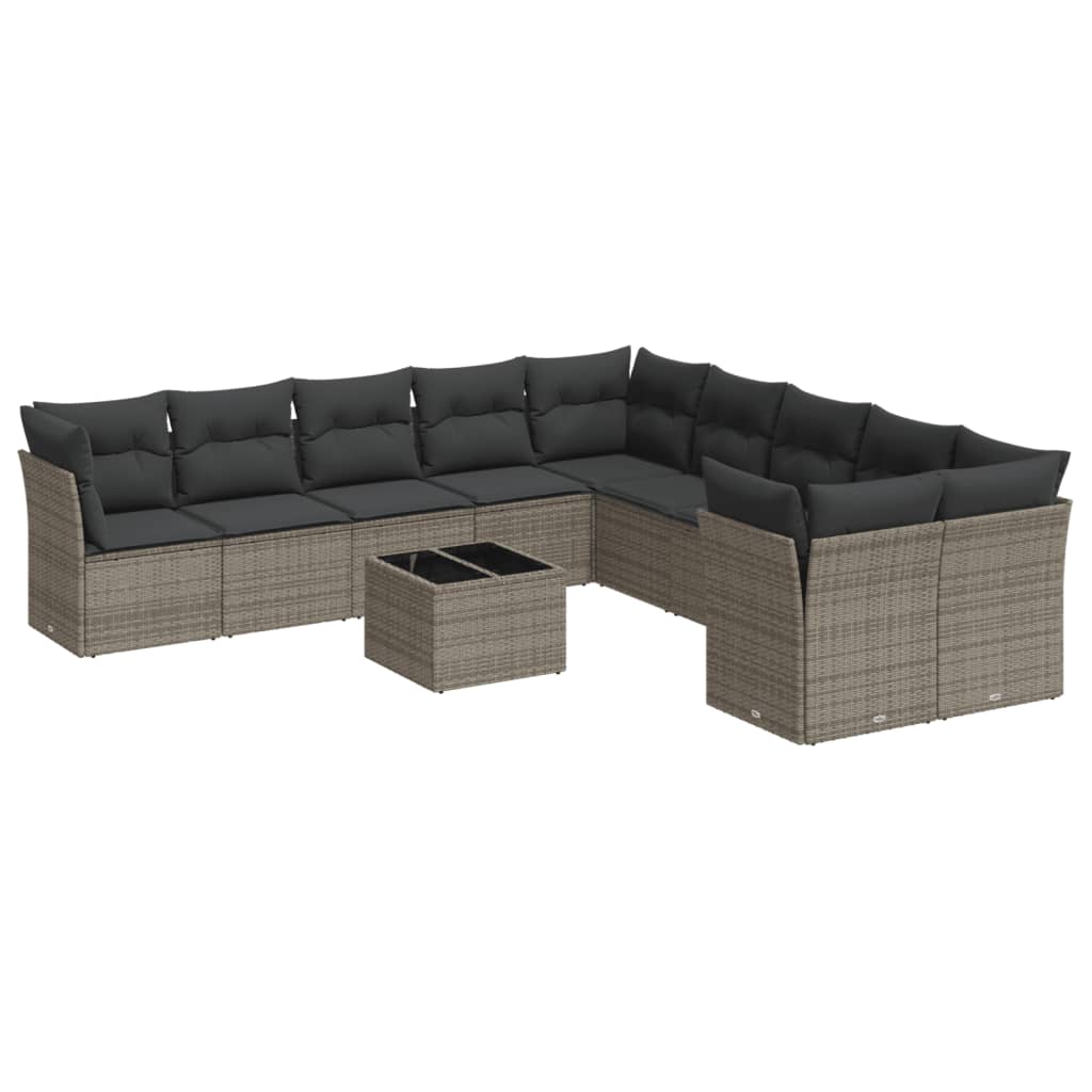 11 pc Outdoor Sofa Set with Cushions Grey Poly Rattan