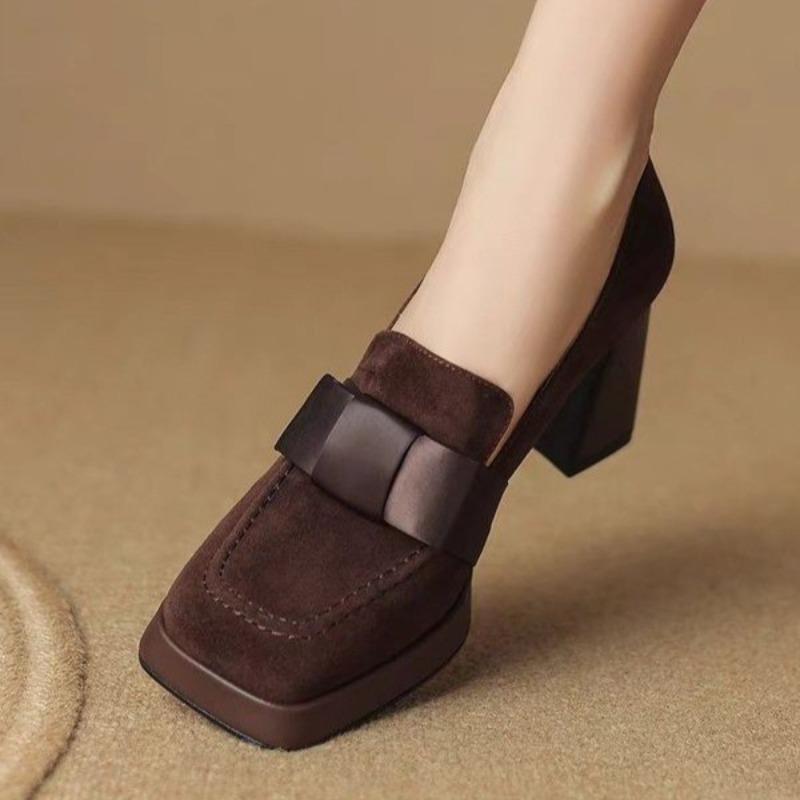 Женские туфли с бантом и квадратным носком на высоком каблуке, элегантные замшевые туфли на платформе, женский бренд 2025 года, модные туфли для офиса и вечеринки, Zapatos Mujer