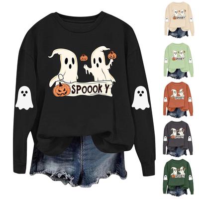 Женская модная повседневная толстовка с длинным рукавом и принтом на Хэллоуин, с круглым вырезом