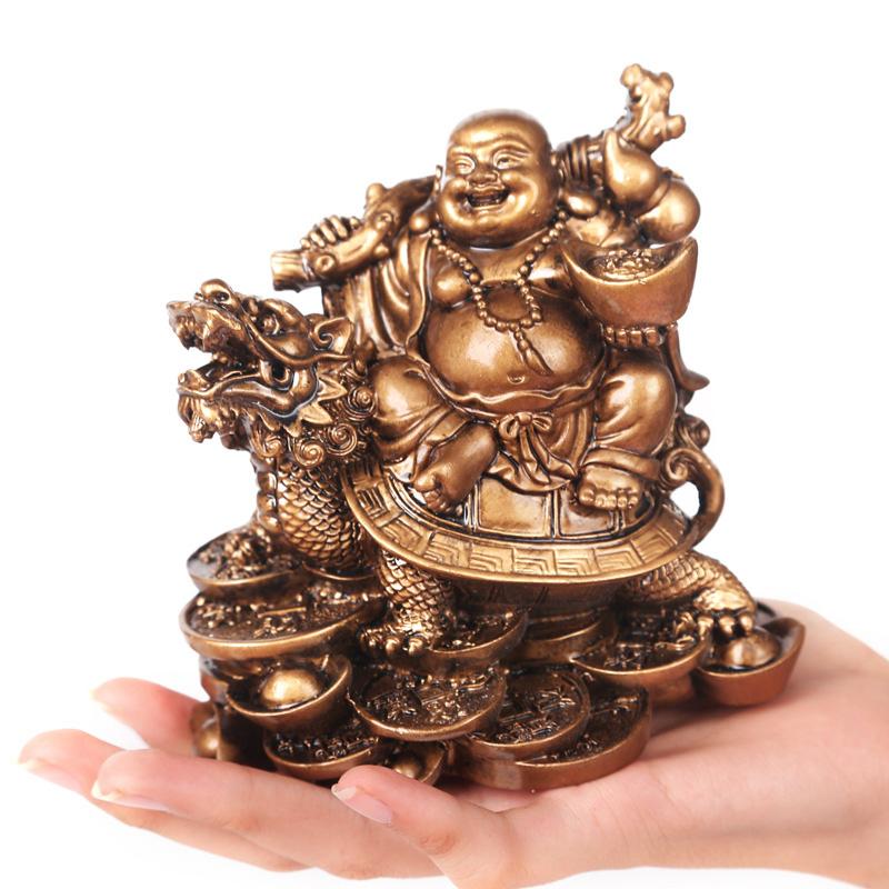 1PC Fortune Figurine Laughing Buddha Statue Chinese Feng Shui Resin God of Wealth Home Decor