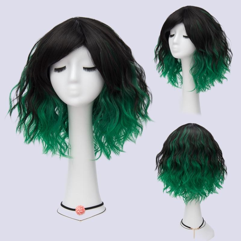 Short Bob Cosplay Wig for Women Synthetic Green Hair New Style Natural Supple Summer Heat Resistant Wig With Side Bangs