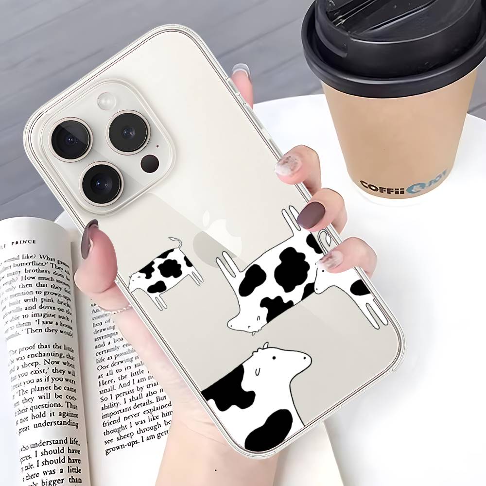 Чехол для телефона D-Dairy-Cow для iPhone 17 16 15 14 Plus 13 12 11 Pro Max Задняя крышка телефона Прозрачный ударопрочный чехол
