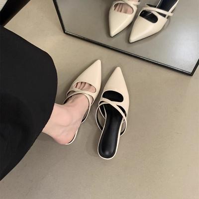 Женские полушлепанцы с закрытой пяткой, женская летняя обувь, остроносые, темпераментные, из мягкой кожи, на плоской подошве, сандалии