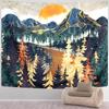 Mountain Tapestry Wall Hanging, Forest Tree Art Tapestry, Sunset Tapestry, Highway Natural Landscape Home Decoration Painting, Room Hanging Cloth
