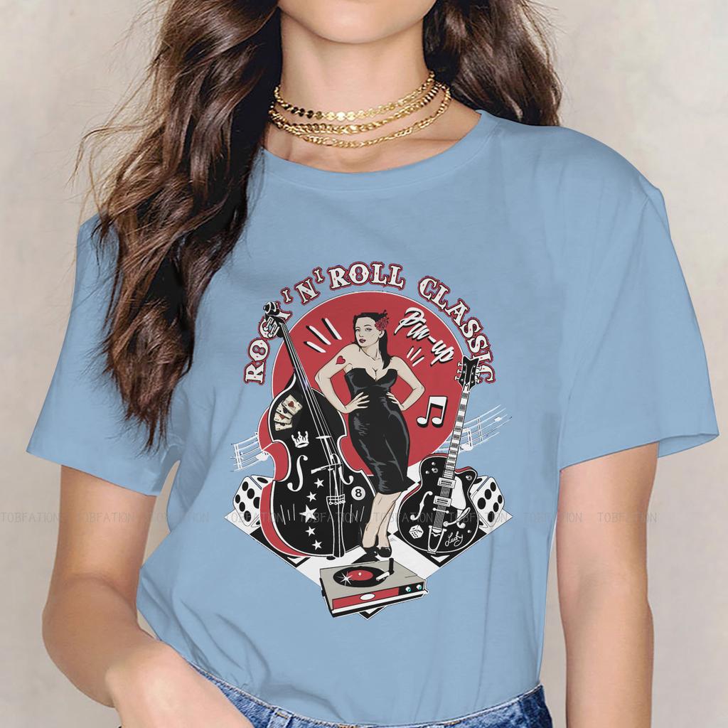Rockabilly Vintage Rock Roll Music Sock Hop Womens T Shirt Pin Up Girl Model Girls Tees Kawaii Tops Tshirt Oversized Hipster