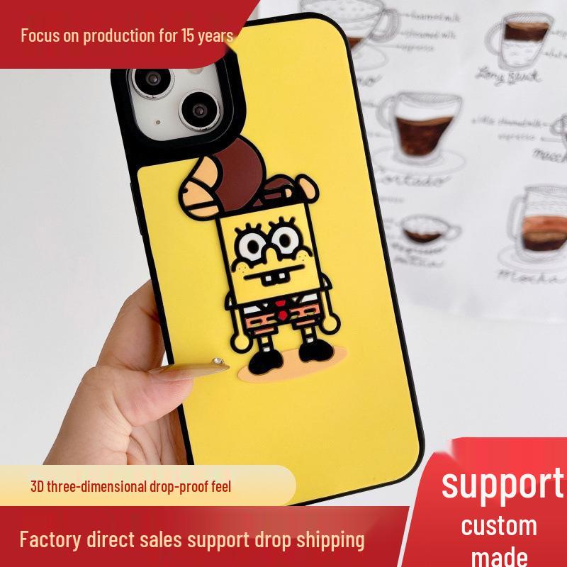 Силиконовый 3D Стерео Чехол для Телефона Губка Боб для iPhone 11/12 Pro/15 Pro Max
