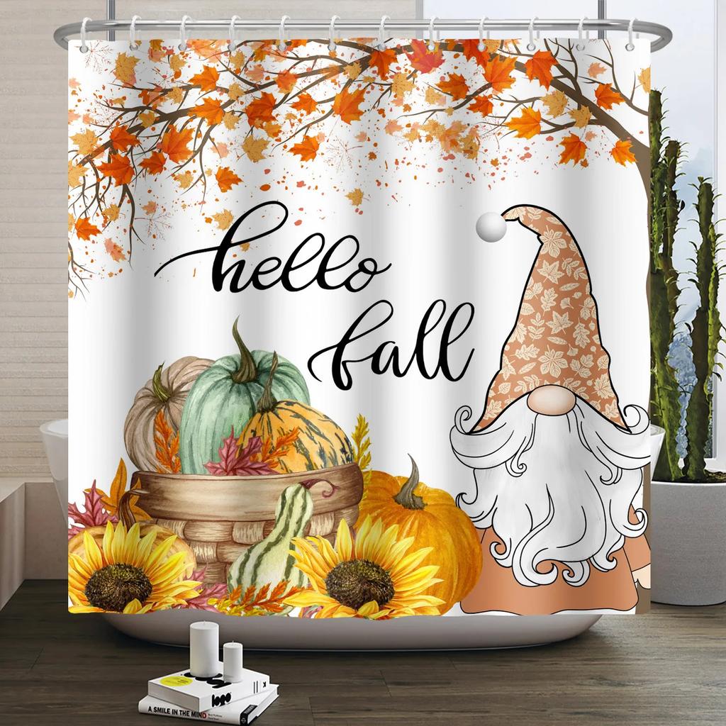 Autumn Forest Maple Shower Curtain Natural Jungle Leaves Pumpkin Fall Bathroom Shower Curtain Waterproof Shower Curtain Decor