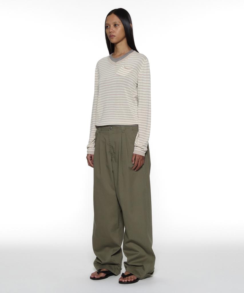 PARTIMENTO WOMEN Pwc Sheer V-Neck Knit Sweater_Beige Stripe