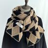 Korean Style Khaki Hollow Diamond Plaid Scarf for Women Winter Literary Retro Knitted Wool Warm Student Scarf