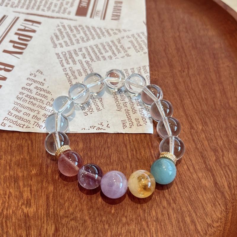 Natural Crystal Bracelet Women With Amethyst Lavender Quartz Strawberry Blue Chalcedony 12mm Beads