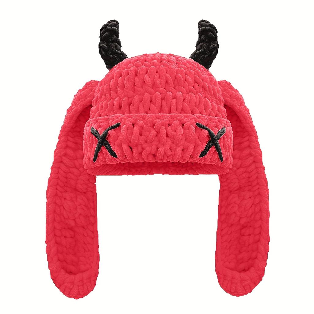 Miniso Fun Devil Novelty Women's Hat, Unique Street Style Long Ear Warm Beanie Hat for Men and Women