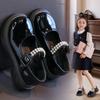 Черные туфли Mary Jane для девочек из лакированной кожи с пряжкой, украшенной жемчугом, на толстой подошве
