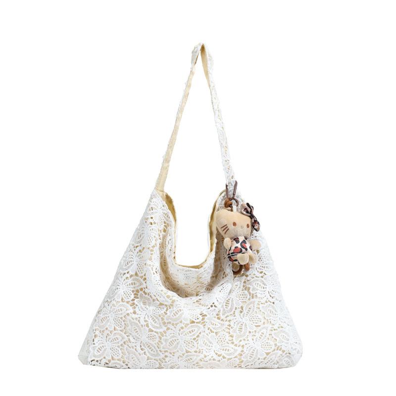 Shoulder Bag Women's Pastoral Style Water-soluble Lace Summer Gentle Fairy Large Capacity Commuter Tote Bag Niche Handbag