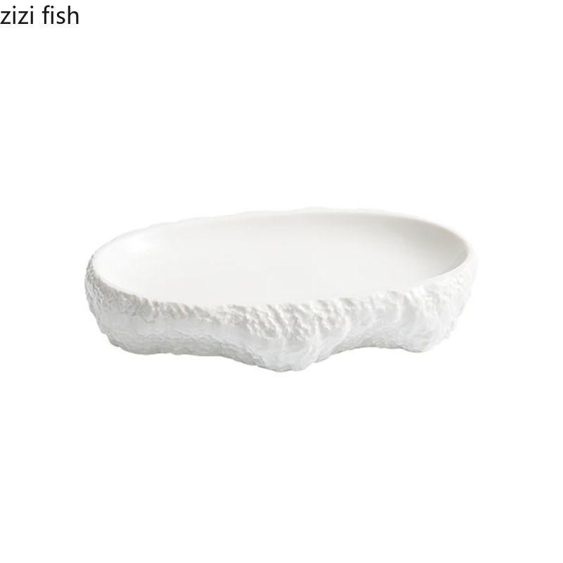 Керамическая обеденная тарелка с неровной текстурой камня, белоснежная десертная тарелка, рыбная тарелка, суши-тарелки, специальная ресторанная посуда