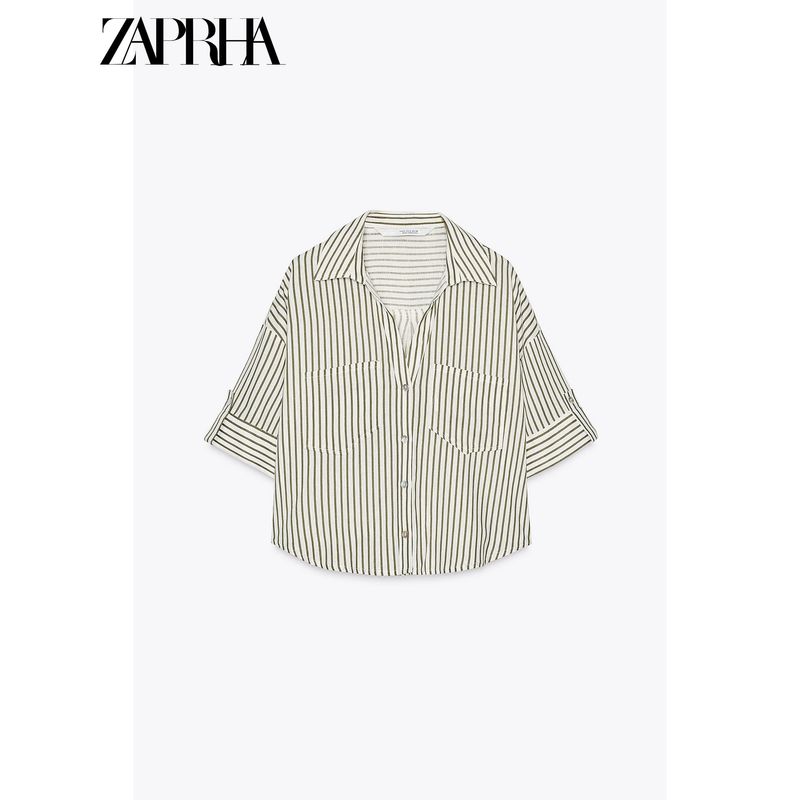 Zaprha 2025 New Arrival French Style Temperament Linen Blended Lapel T-shirt Shory Style Casual Shirt Female 2187813