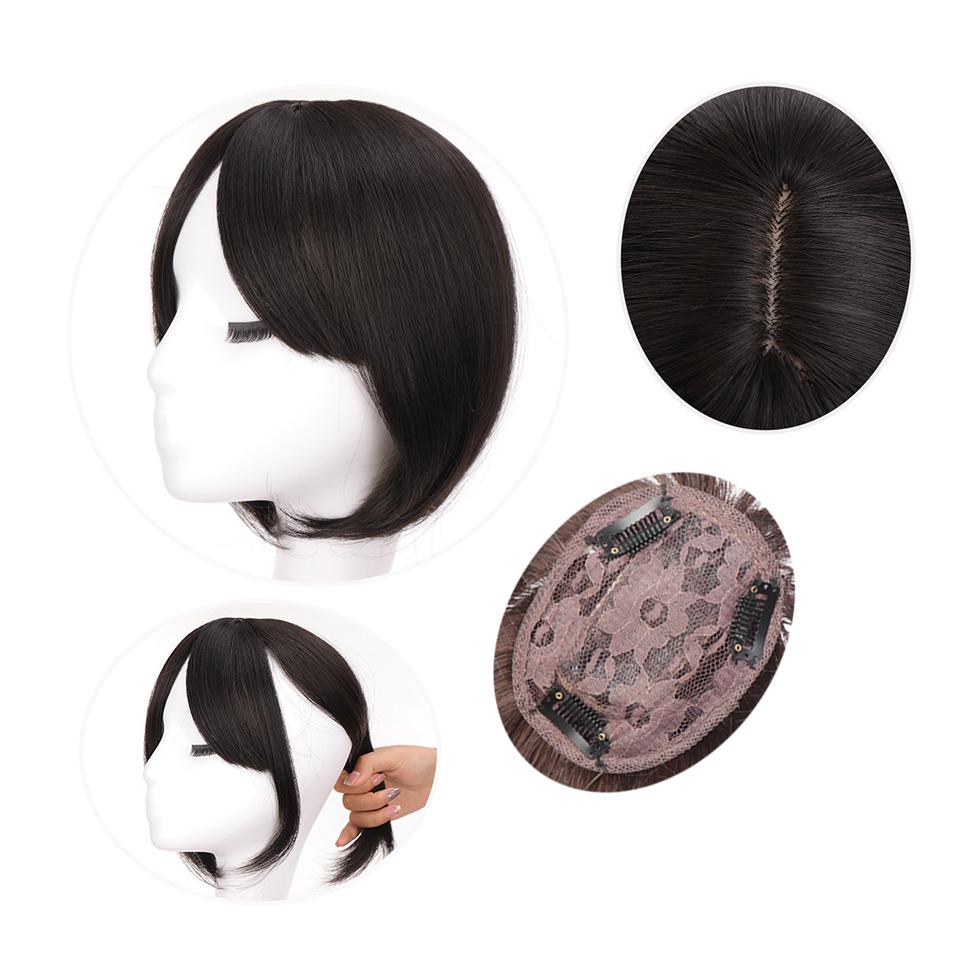 Synthetic 3 Clip In Hair Topper With Bangs 11inch Straight Wig Overhead Natural Invisible Replacement Cover White Hair Piece For Women