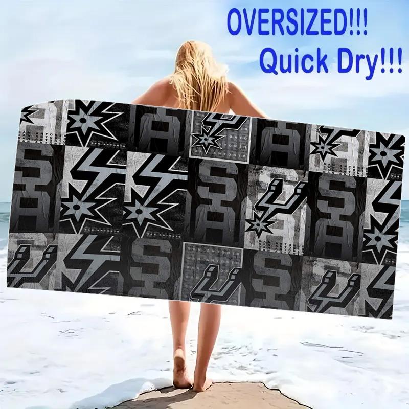 SA Spurs Print Beach Towel, Large Soft Quick Dry Towel for Beach Camping Swimming