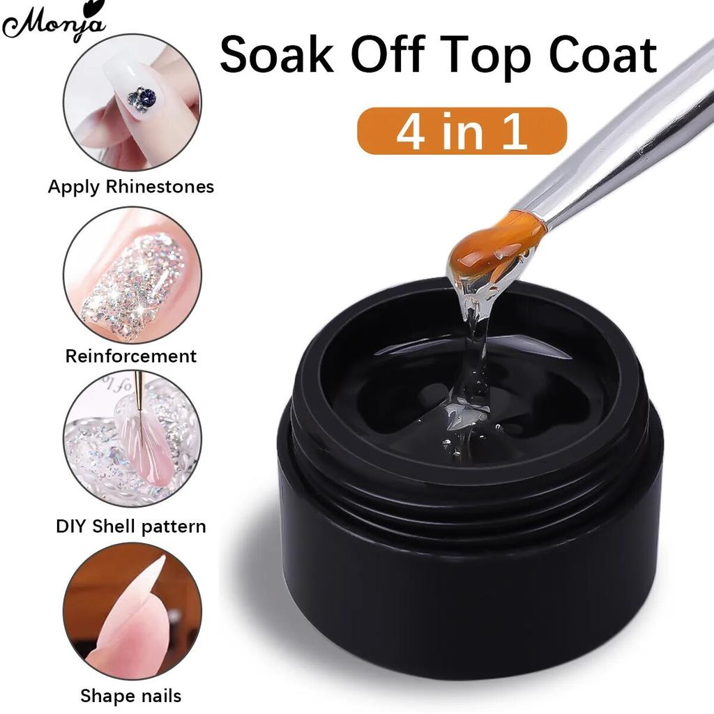 monja 2 шт., 15 г, не протираемое верхнее покрытие, 4 в 1, прочный клей, твердый гель, стразы, клей, армирующий лак, инструмент для дизайна маникюра