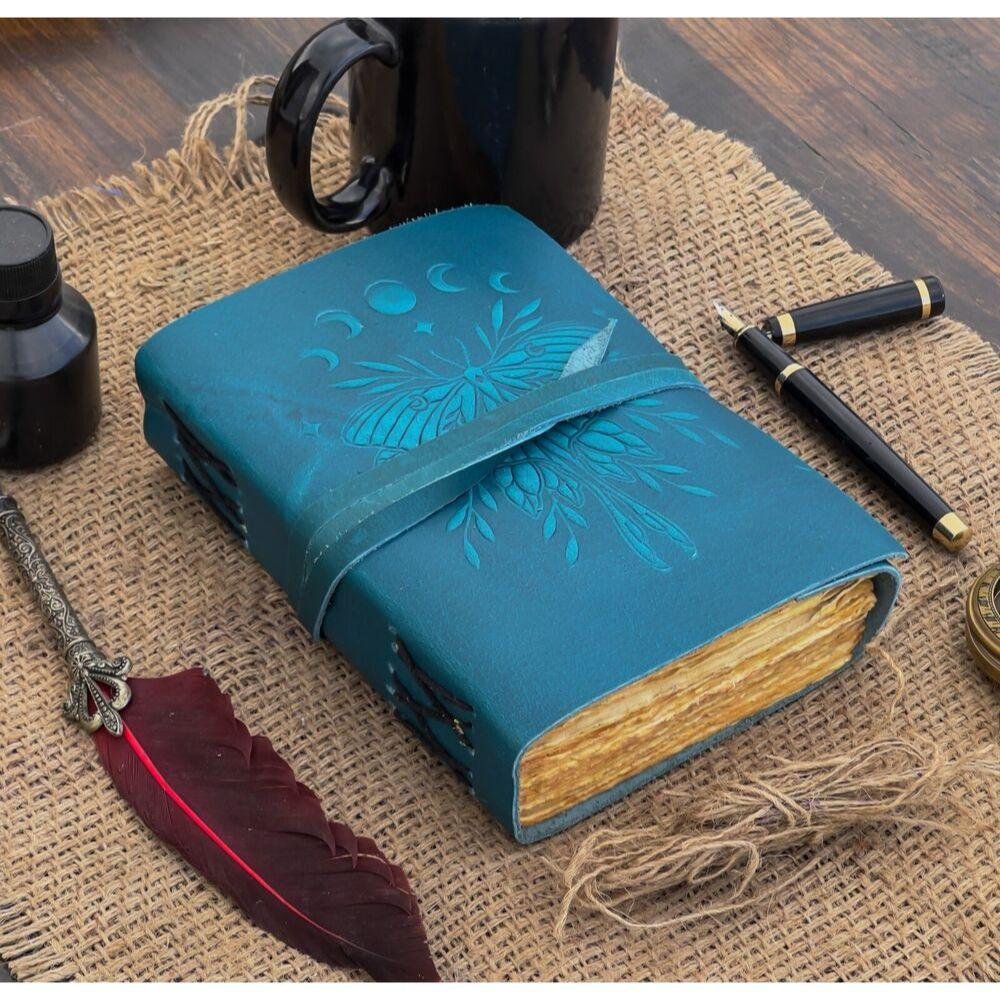 Кожаный журнал Luna Moth на заказ, бесплатная персонализация, 5 x 7 дюймов, без подкладки