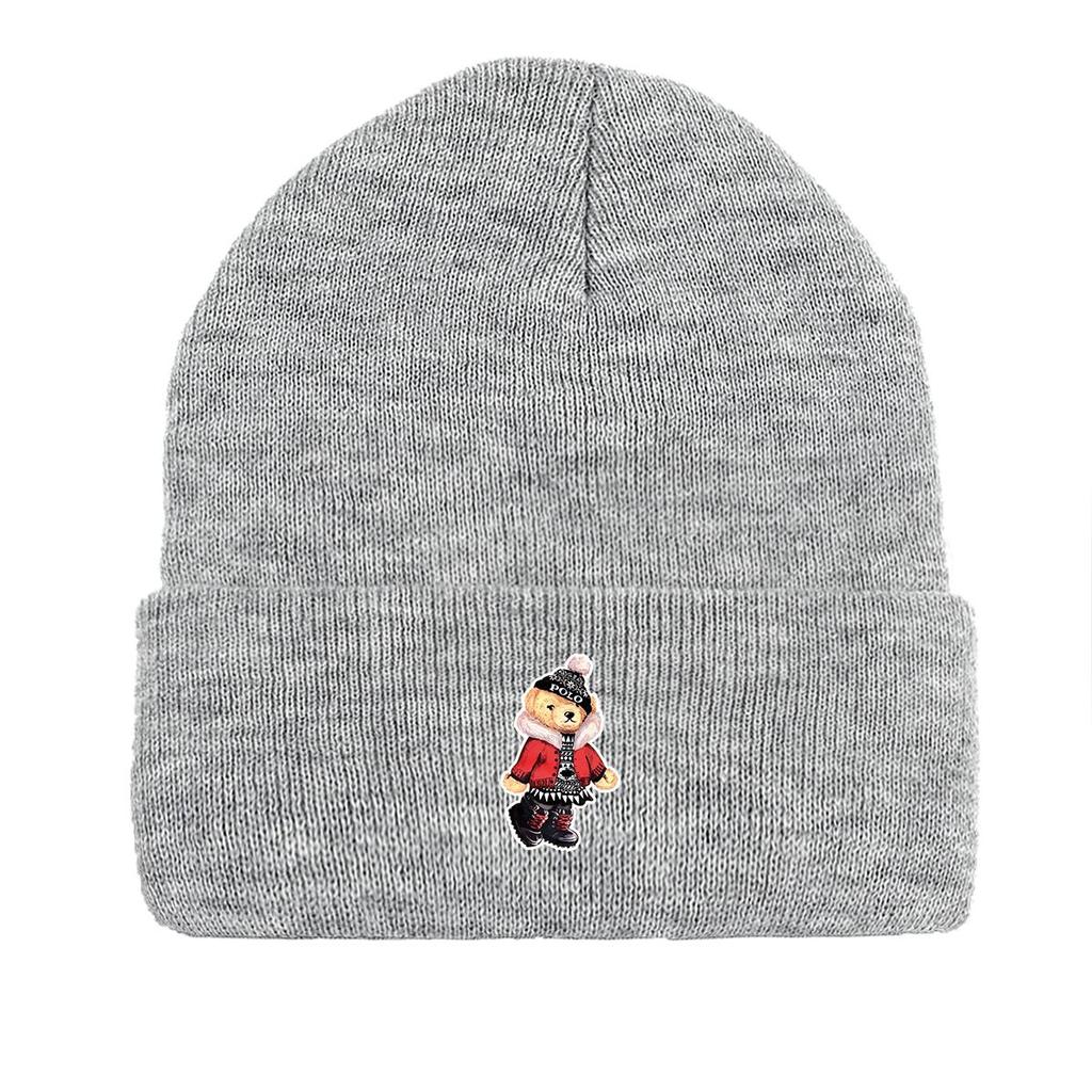 Теплая вязаная шапка с медведем, шапка с черепом животного, универсальная мягкая простая вязаная шапка с помпоном