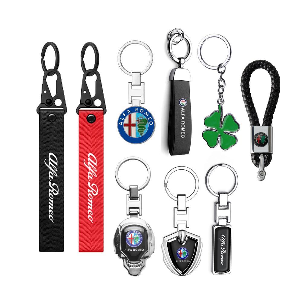 XTXG4 Metal/Leather/Nylon Car Keychain Auto Badge Styling Gift Pendant For Alfa Romeo Sportiva 156 Stelvio Giulia Giulietta 147 GT 4C