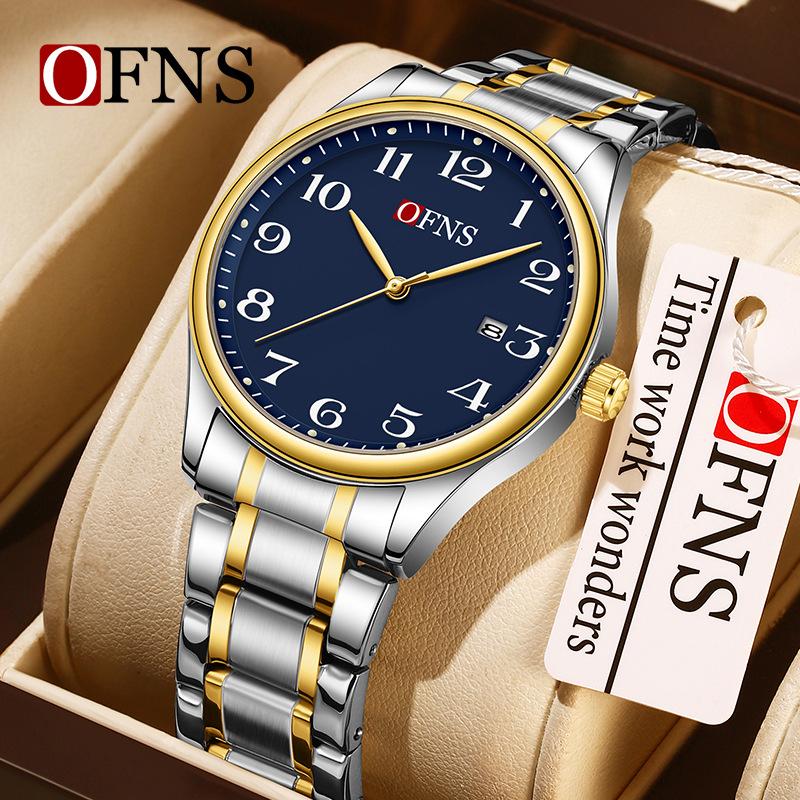 Ofns Brand Quartz Watch Fashion Classic Full Stainless Steel 30m Waterproof Men's And Women's Form Calendar Business Couple
