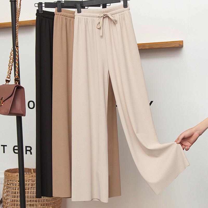Модные женские тонкие брюки из ледяного шелка, широкие брюки, повседневные эластичные прямые брюки с завязками, брюки