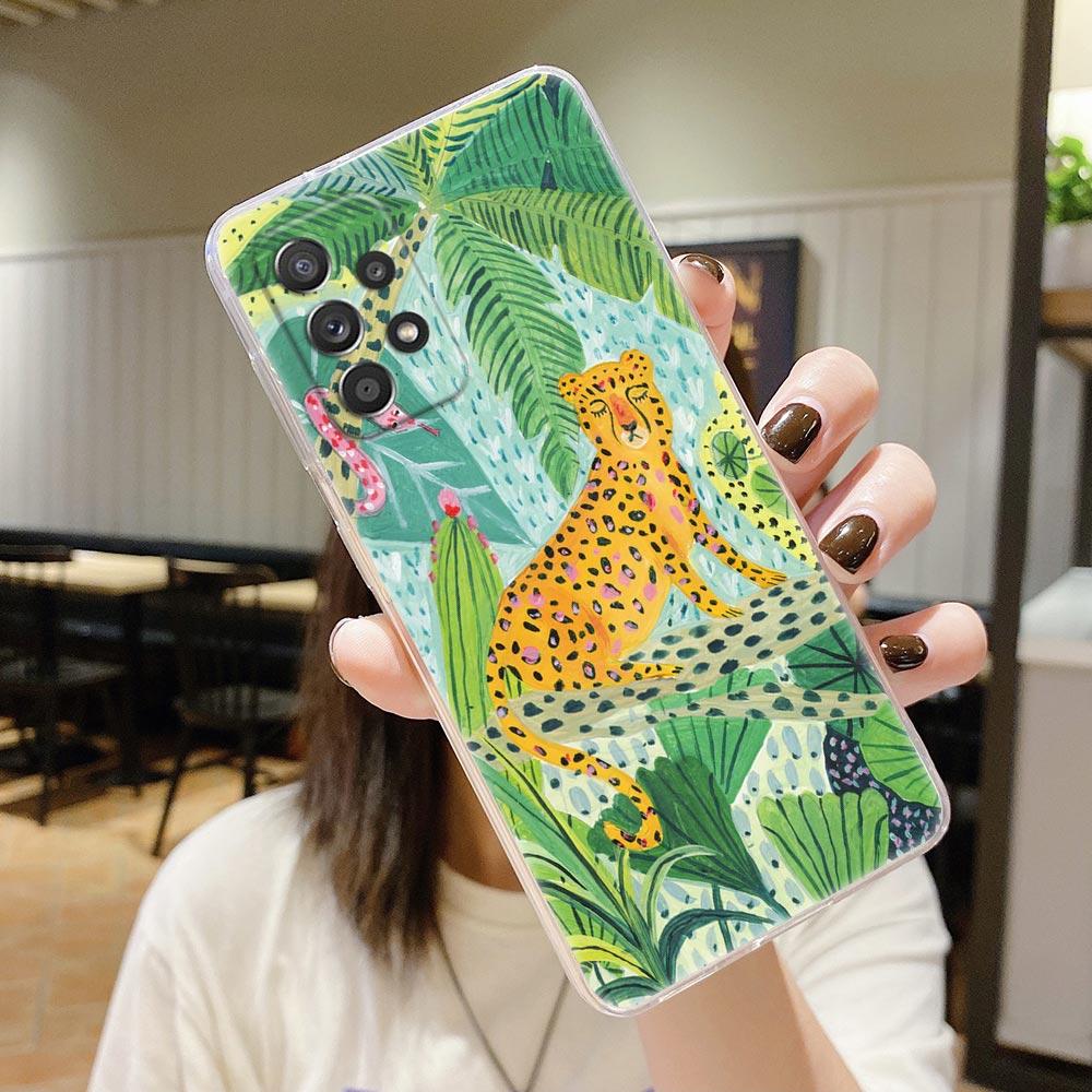 Оригинальный прозрачный чехол с принтом животных джунглей для Samsung Galaxy A54 A55 A53 5G Чехлы A52 A23 A13 A32 A33 A73 Мягкая крышка Ленивец Леопард