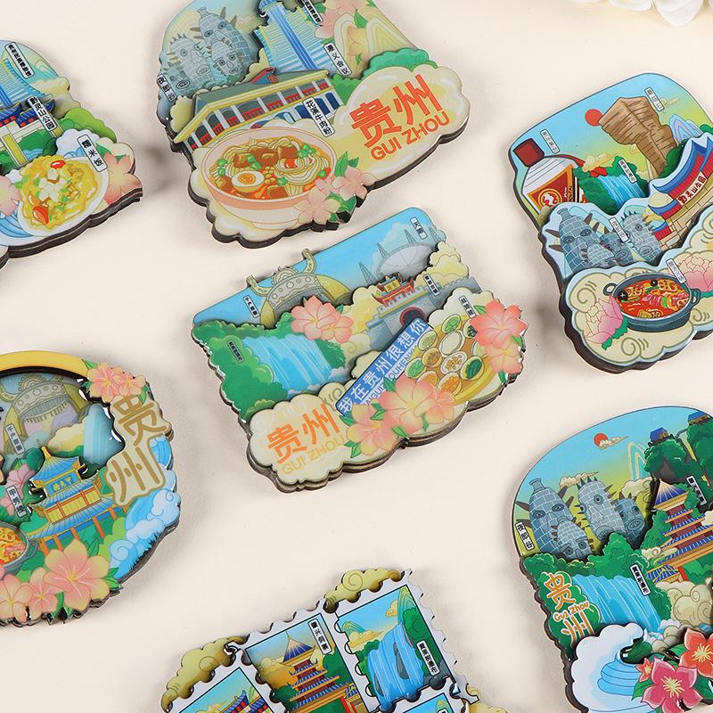 Национальный город Живописный Мультяшный Деревянный Эпоксидный Магнит на Холодильник