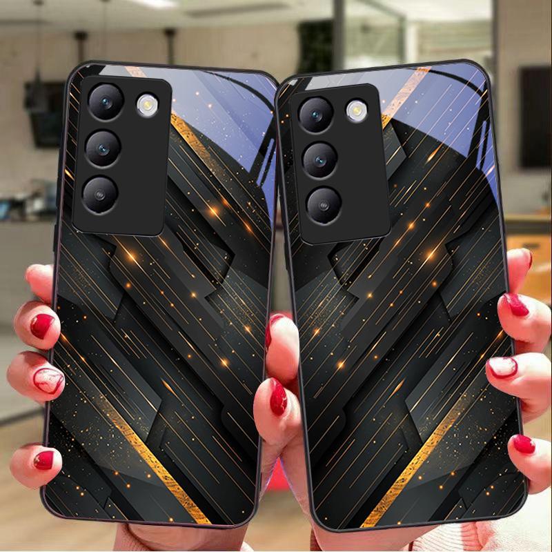 Чехол для телефона Meteor Golden Bead для Y72 33S 11 03 36 96 Lite 35 16 Iqoo 12 V40 SE 5G 29 40 21 30 X80 Pro Vivo из закаленного стекла черный