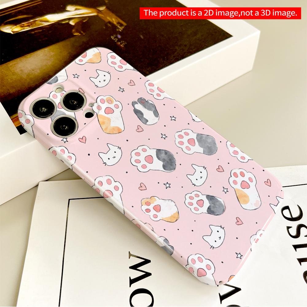 Cute Cat Paws & Hearts Pattern Phone Case All inclusive film hard phone case, compatible with iPhone 18 Pro Max 17 16 15 14 13 12 11