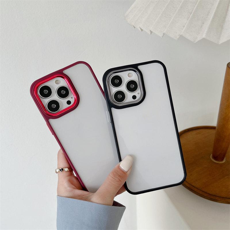 Solid Color Frame Plating Camera Circle Acrylic Phone Case for iPhone 16 15 14 13 12 11 Pro Max Shockproof Case