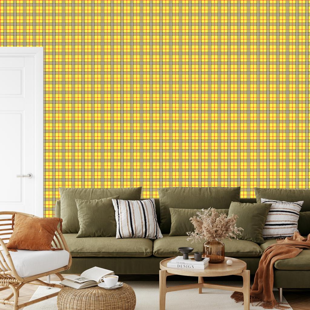 Yellow and gold checkered wallpaper for living room and bedroom 50x1000