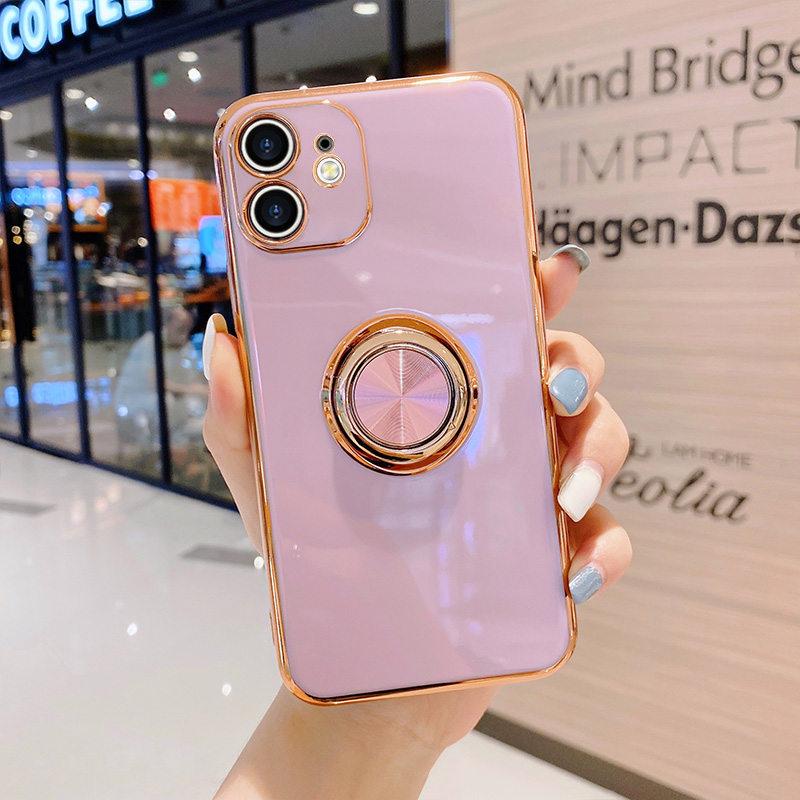 Роскошный чехол-держатель с кольцом для Iphone 11 7 8 Plus позолоченный металлический чехол-подставка для телефона Iphone 12 13 Pro Max Xs Xr 14 силиконовый