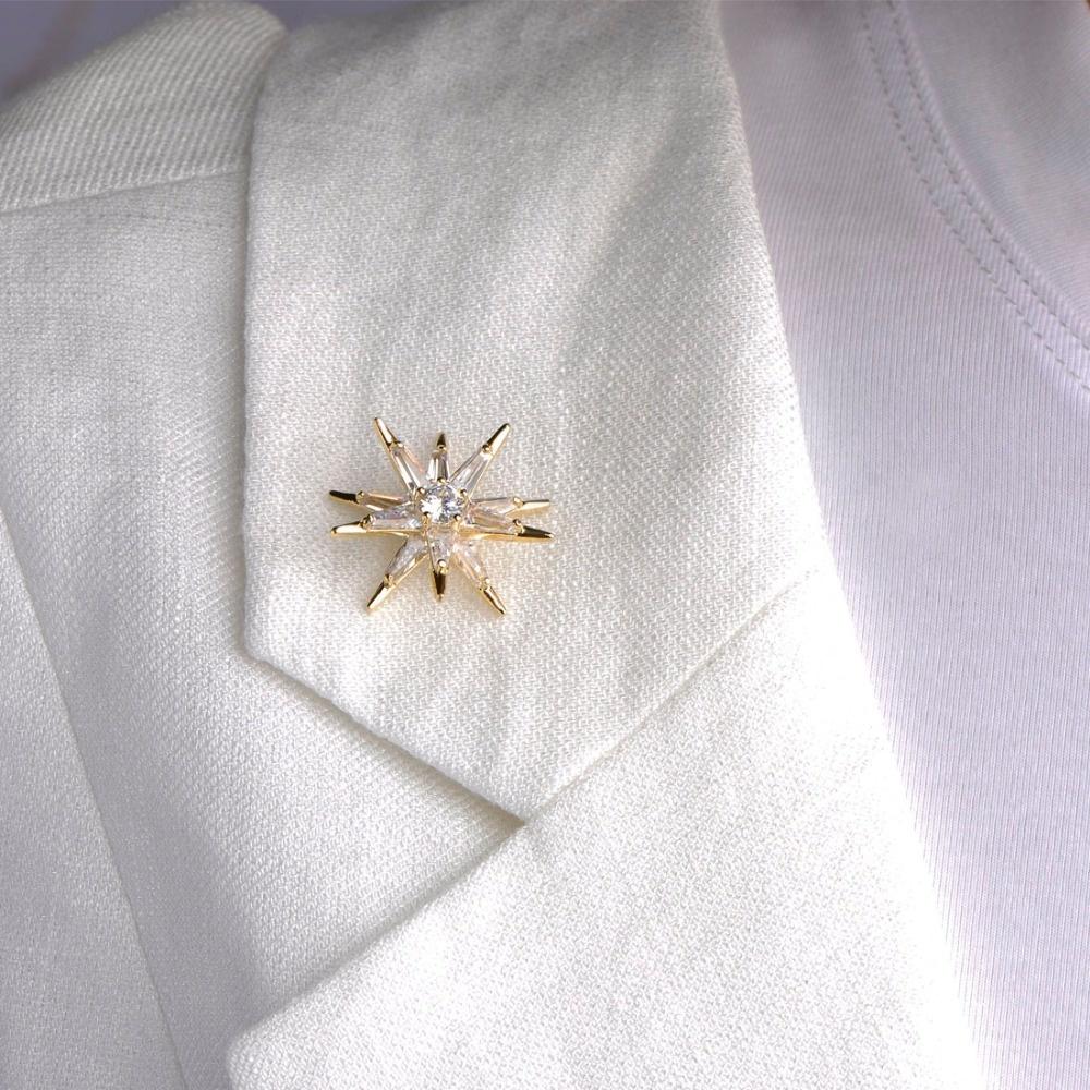 Броши в форме звезды с микро-инкрустацией золотого цвета, кубический воротник, зажим, глава, медная брошь для женщин и мужчин, значок, ювелирные изделия