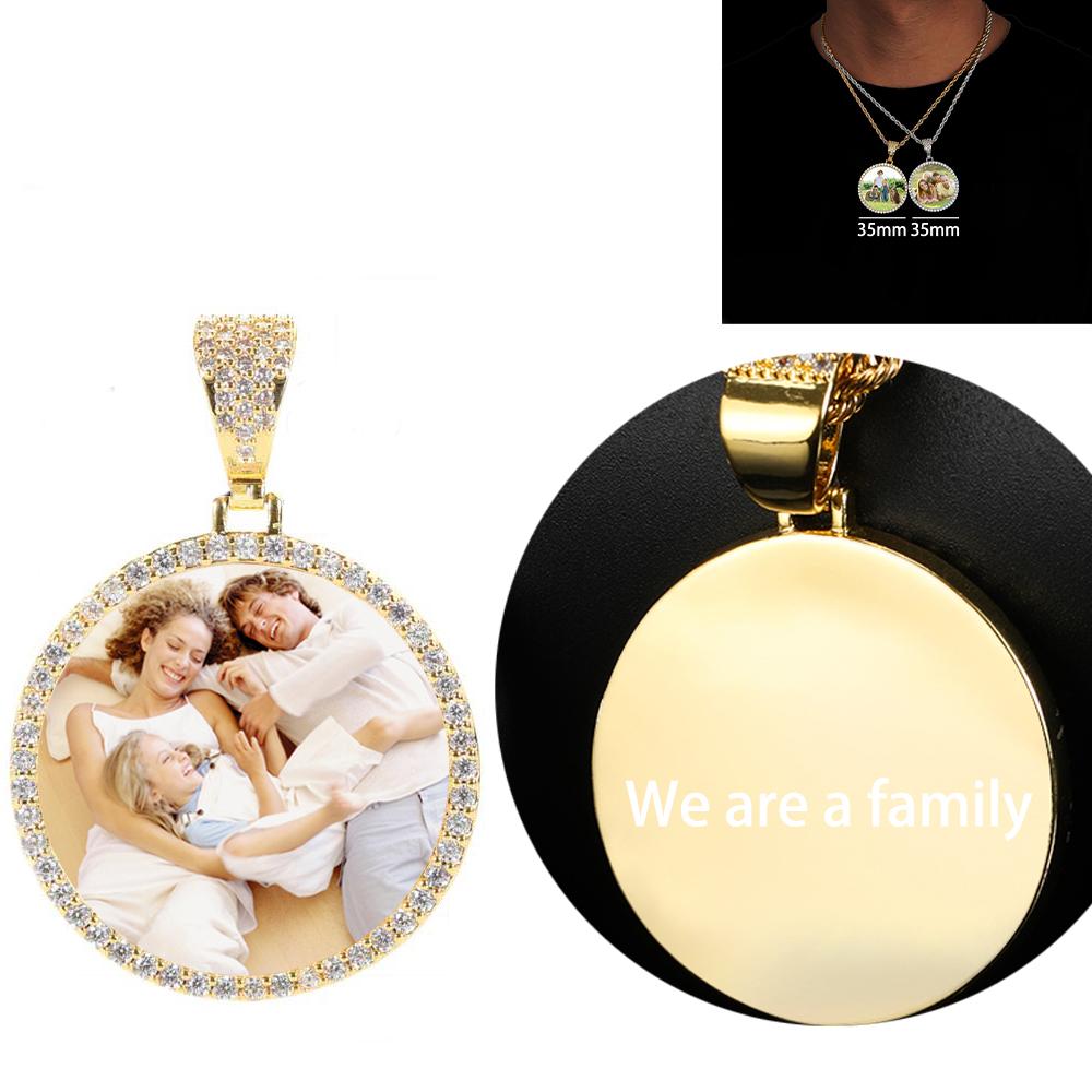 Custom Photo Necklace 35MM Size Men Women Personalized Customized Memory Picture Pendant Bling Iced Out Hip Hop Jewelry