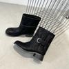 Thick-soled Thick-heeled Short Boots Martin Shoes Women's 2025 Autumn New Models Belt Buckle Western Cowboy Boots Tube Boots Xinjiang Boots