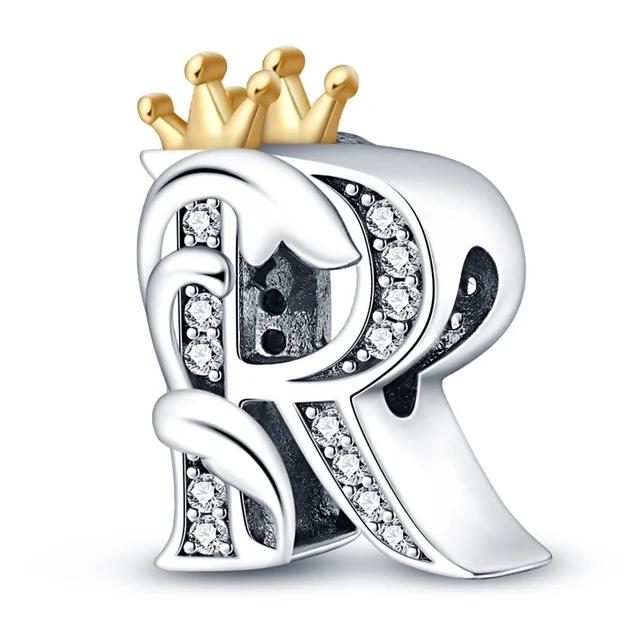 New Copper Charm Compatible With Original Bracelet Accessories Women Jewelry Piece Crown Twenty-Six Letters Collection