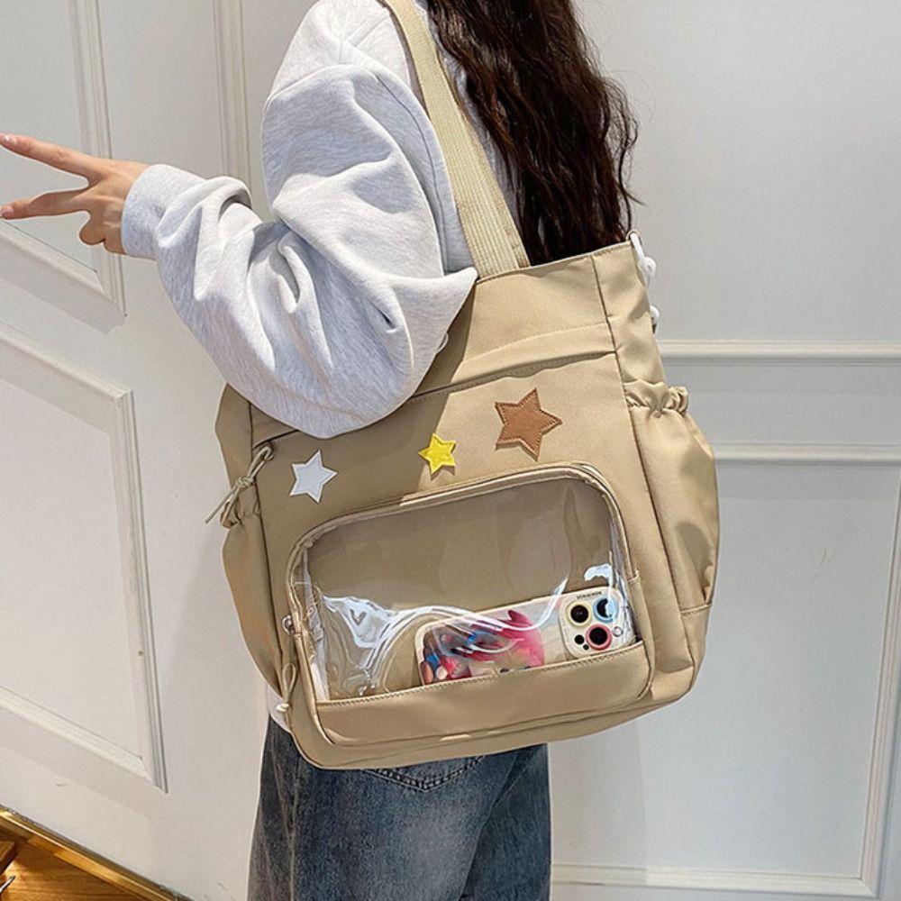 Solid Color Japanese Tote Bag Badge Display Student School Bag Fashion Canvas Crossbody Bag School