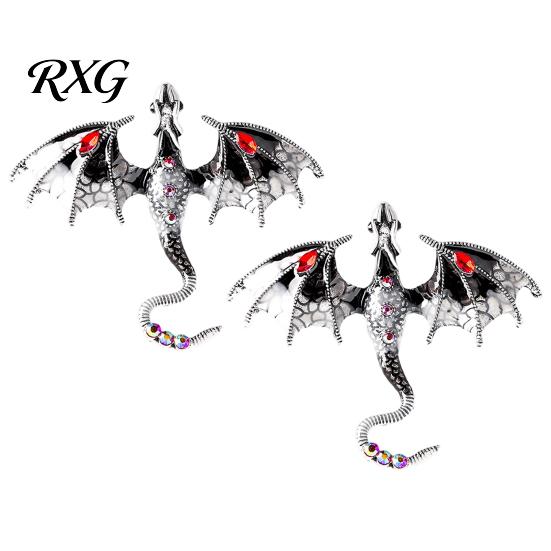 Long-lasting Dragon Pin 2Pcs Rhinestone Flying Brooch, Western Winged Lapel Pin, Alloy Brooch Sweater Cardigan Coat Suit Scarf Decor, Men Jewelry