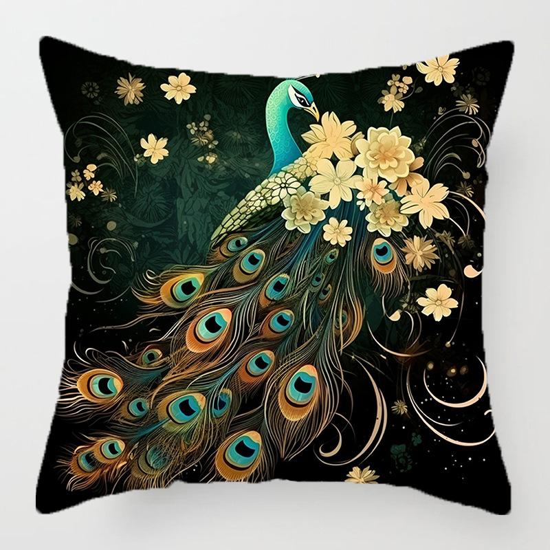 Декор для дома Узор с павлином и цветами Декоративная наволочка Чехол для подушки Подходит для дивана, спальни, автомобиля