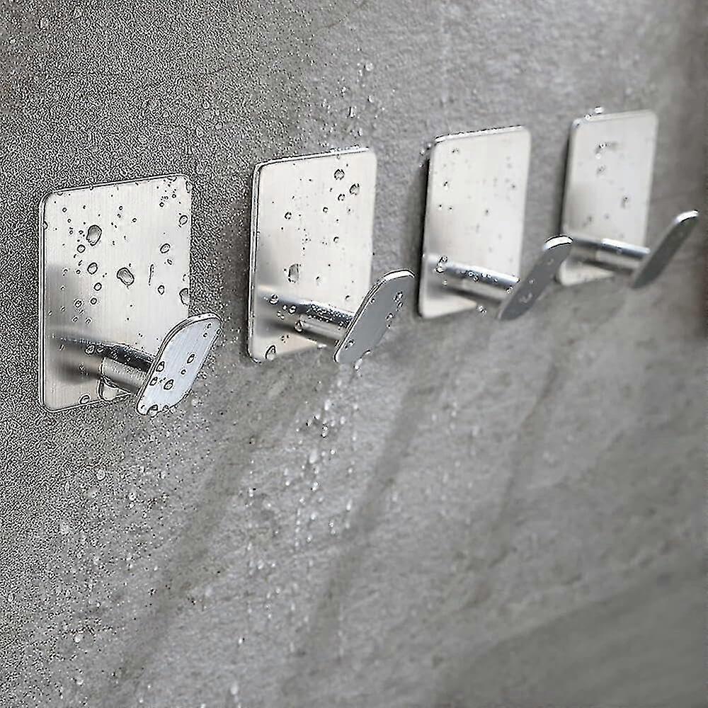 4pcs/set 304 Stainless Steel Self Adhesive Hooks, Stick On Hooks Holder For Tea Towel Robe Coat - DD
