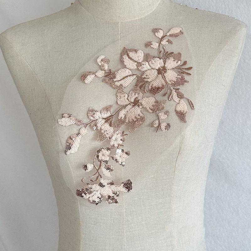 Mesh Lace Flower 2pc Colorful Sequins Hand Sewing Diy Embroidered Cloth Stickers Skirt Decoration Accessories Patch Dance Clothes