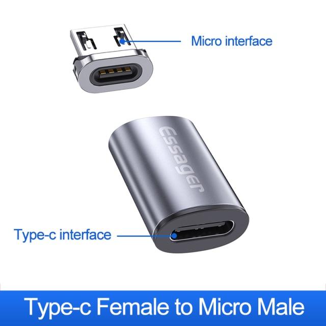 Essager Магнитный адаптер Micro USB Type C для iPhone Samsung Xiaomi Micro Female to USB C Male Кабель Магнитный преобразователь Разъем