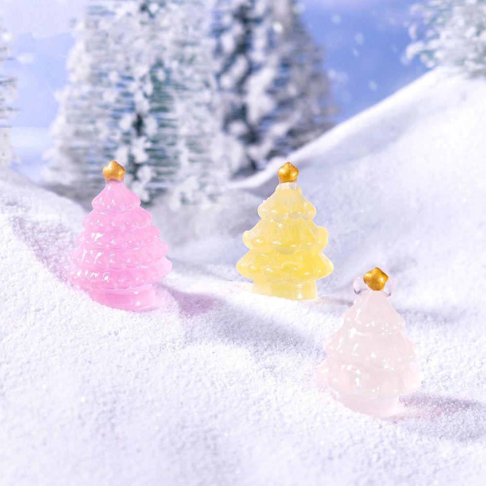 10pcs Cute Luminous Christmas Tree Figurines Merry Christmas Decoration  Car Accessories