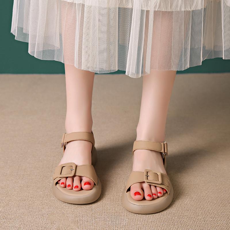 2024 Новые большие сандалии в стиле феи на толстой подошве, модные универсальные удобные женские сандалии на плоской подошве