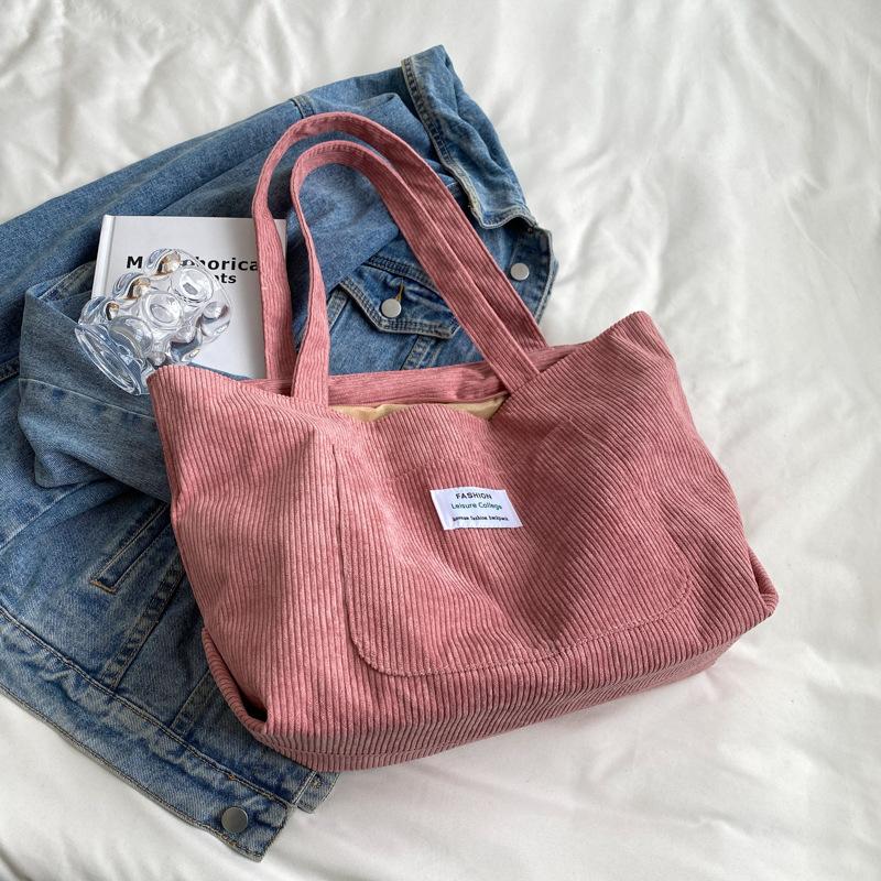 Большая вместительная вельветовая женская сумка через плечо, модная, свежая и простая полосатая бархатная сумка, сумка для студентов в стиле арт-досуг